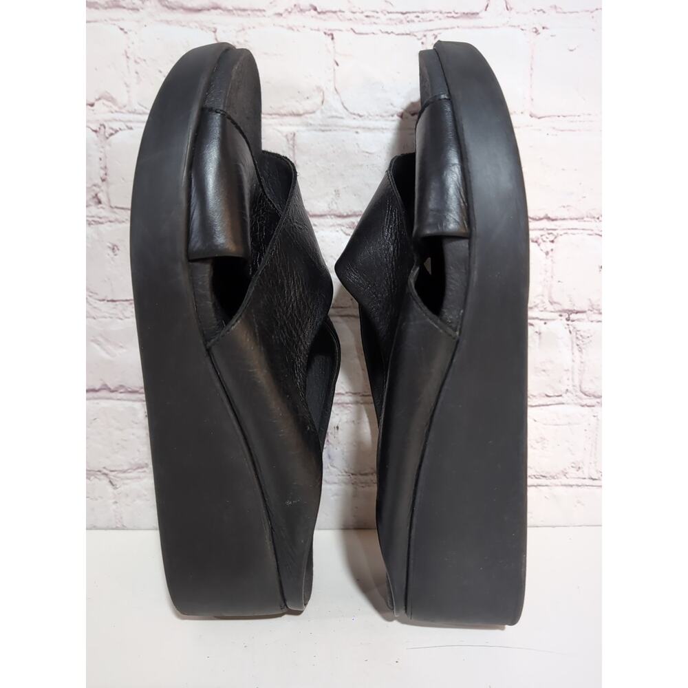 Pepe Menargues Black Leather Criss Cross Size 40 Wedge Sandals Minimalist - Picture 4 of 10